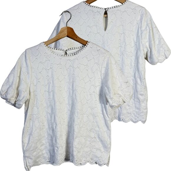 Vince Camuto Puff Sleeve Lace Textured Blouse Women's Small White Layered Boho - Picture 2 of 12